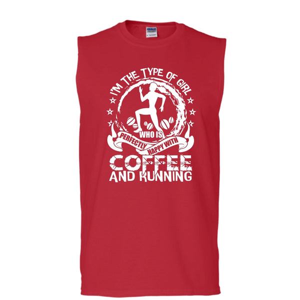 Happy With Coffee And Running T Shirt, Coolest Runner Tank Top (Men's Cotton Sleeveless)