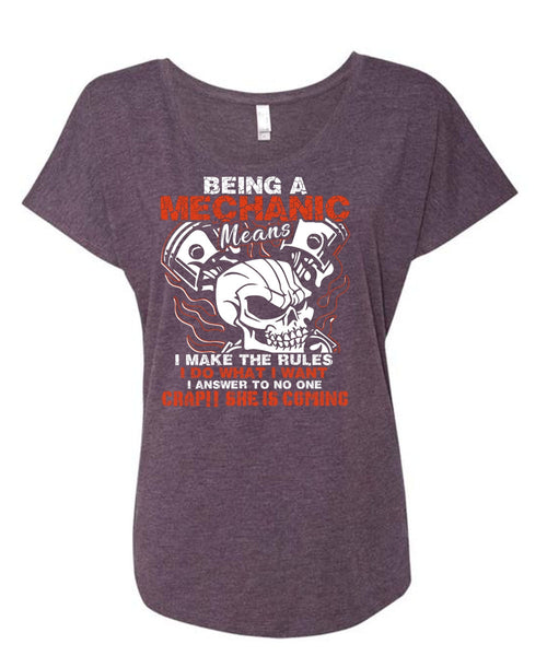 Being A Mechanic Means T Shirt, She Is Coming T Shirt, Cool Shirt (Ladies' Triblend Dolman Sleeve)