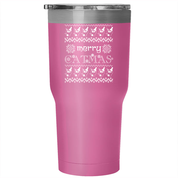 Merry Catmas Tumbler 30 oz Stainless Steel, Christmas Gift For Cat Lover Travel Mug