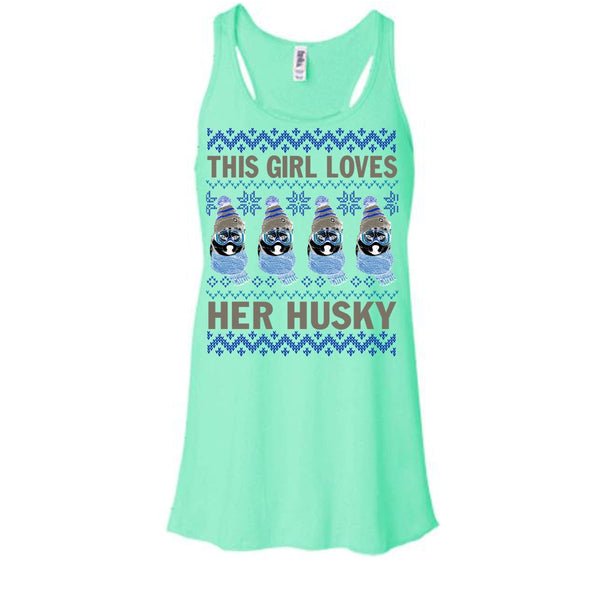 This Girl Loves Her Husky T Shirt, Husky Merry Christmas Tank Top