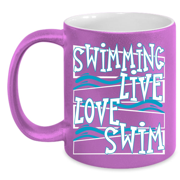 Swimming Live Love Swim Coffee Mug, Cute Swimmer Coffee Cup