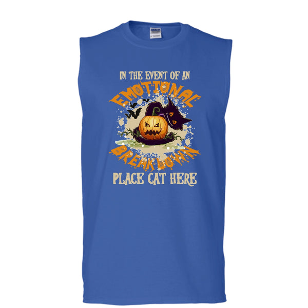 In The Event Of An Emotional Breakdown T Shirt, Place Cat Here T Shirt, Cool T Shirt (Men's Cotton Sleeveless)