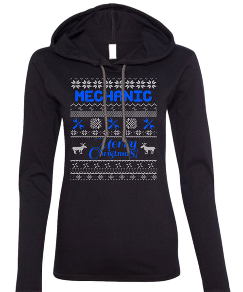 Mechanic Merry Christmas T Shirt, Being A Mechanic T Shirt (Anvil Ladies Ringspun Hooded)