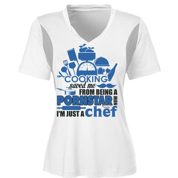 Cooking Saved Me T Shirt, I'm Just A Chef T Shirt, Cool Shirt (Ladies LS Heather V-Neck)