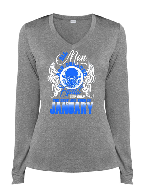 The Best Are Born In January T Shirt, All Men Are Created Equal T Shirt, Cool Shirt (Ladies LS Heather V-Neck)