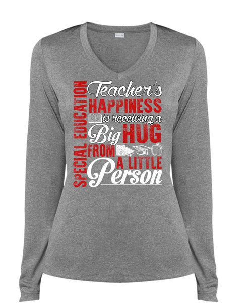 Special Education Teacher's Happiness T Shirt, Being A Teacher T Shirt, Cool Shirt (Ladies LS Heather V-Neck)
