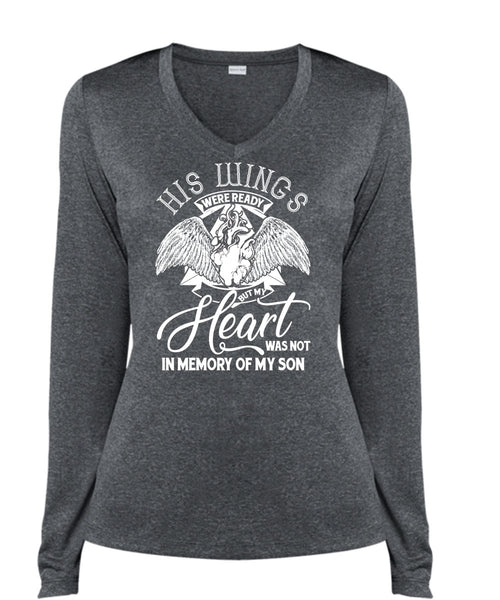 My Heart Was Not In Memory Of My Son T Shirt, Being A Son T Shirt, Cool Shirt (Ladies LS Heather V-Neck)