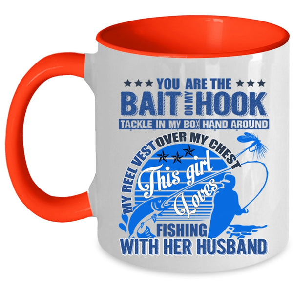 Pretty Girls Coffee Mug, This Girl Loves Fishing With Her Husband Accent Mug