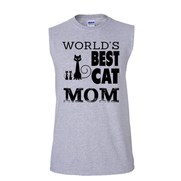 World's Best Cat Mom Shirt, Cool Cat Mom Shirt (Men's Cotton Sleeveless)