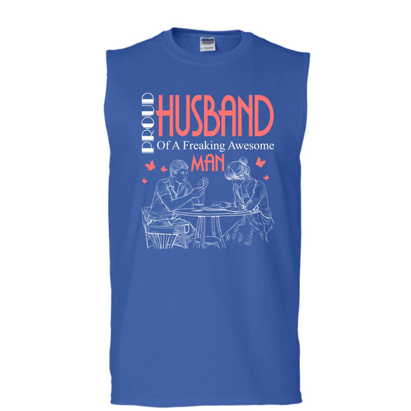 Proud Husband T Shirt, Freaking Awesome Man T Shirt, Cool T Shirt (Men's Cotton Sleeveless)