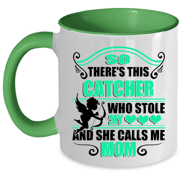 She Calls Me Mom Coffee Mug, This Catcher Stole My Heart Accent Mug