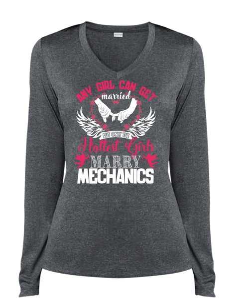 Hottest Girls Marry Mechanics T Shirt, Being A Firefighter T Shirt, Cool Shirt (Ladies LS Heather V-Neck)