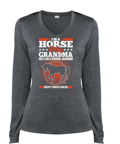 I'm A Horse Riding Grandma T Shirt, Normal Grandma T Shirt, Cool Shirt (Ladies LS Heather V-Neck)