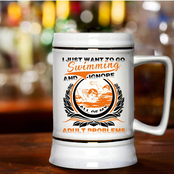 Go Swimming Beer Stein 22oz, I Just Want To Go Swimming Beer Mug