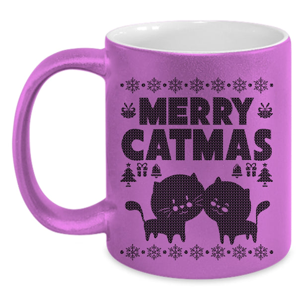 Cute Gift For Cat Lovers Coffee Mug, Merry Catmas Accent Mug