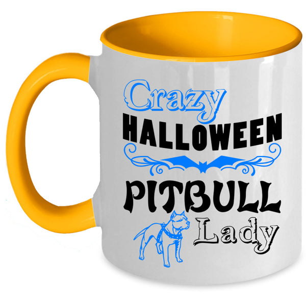 Cute Pit Bull Lady Coffee Mug, Crazy Halloween Pitbull Lady Accent Mug