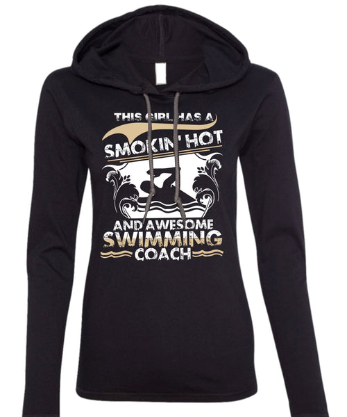 Awesome Swimming Coach T Shirt, Being A Swimmer T Shirt (Anvil Ladies Ringspun Hooded)