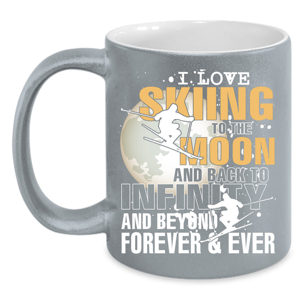 I Love Skiing To The Moon And Back Coffee Mug, Funny Sport Coffee Cup