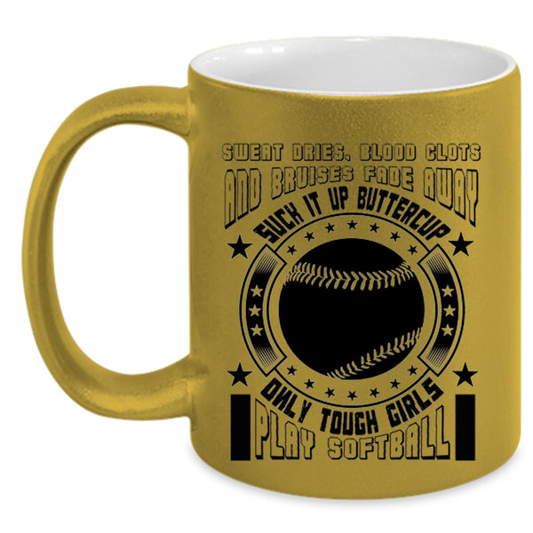 Awesome Girls Coffee Mug, Only Touch Girls Play Softball Accent Mug