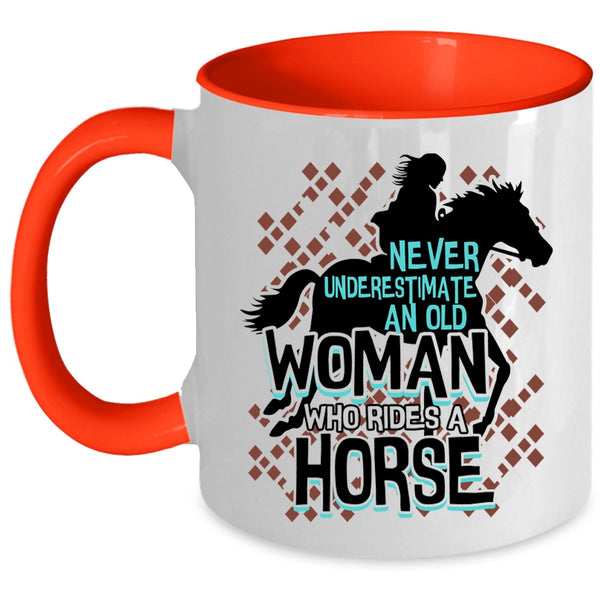 Cute Old Equestrian Coffee Mug, An Old Woman Rides A Horse Accent Mug