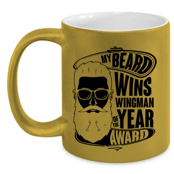 Cool Bearded Man Coffee Mug, My Beard Wins Wingman Of The Year Award Accent Mug