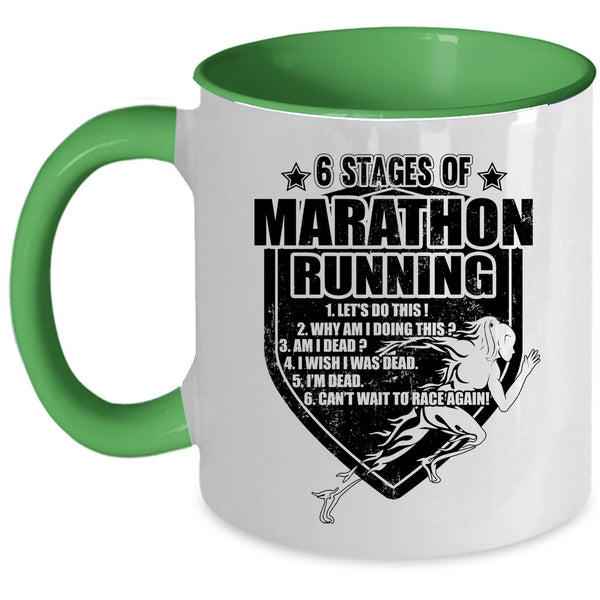 Cool Marathon Runner Coffee Mug, 6 Stages Of Marathon Running Accent Mug