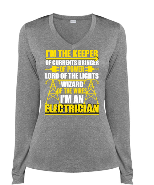I'm An Electrician T Shirt, Lord Of The Lights T Shirt, Cool Shirt (Ladies LS Heather V-Neck)