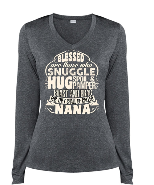 They Shall Be Called Nana T Shirt, Being A Nana T Shirt, Cool Shirt (Ladies LS Heather V-Neck)