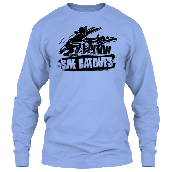I Pitch She Catches T Shirt, Gift For Baseball Player T Shirt