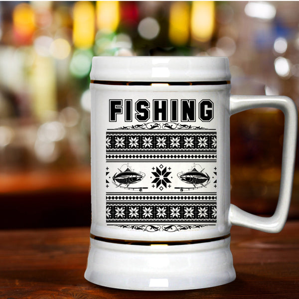 Funny Christmas Beer Stein 22oz, Cool Fishing Beer Mug