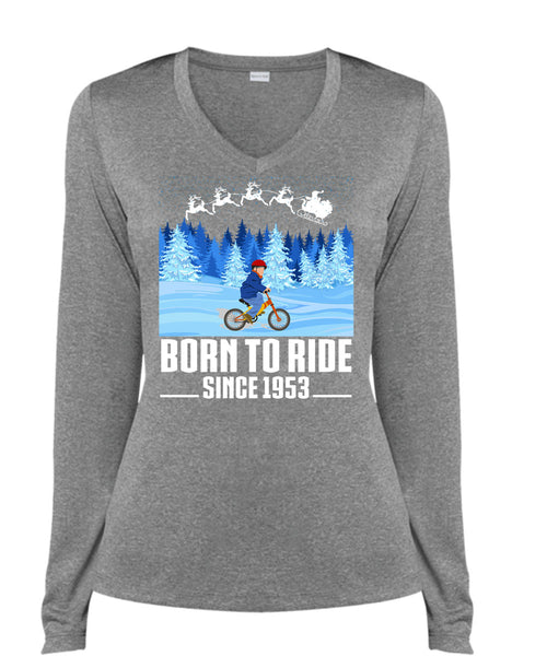 Born To Ride T Shirt, This Girl Loves Christmas T Shirt, Cool Shirt (Ladies LS Heather V-Neck)