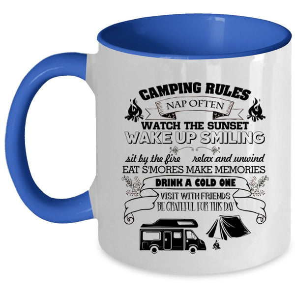 Watch The Sunset Coffee Mug, Camping Rules Accent Mug