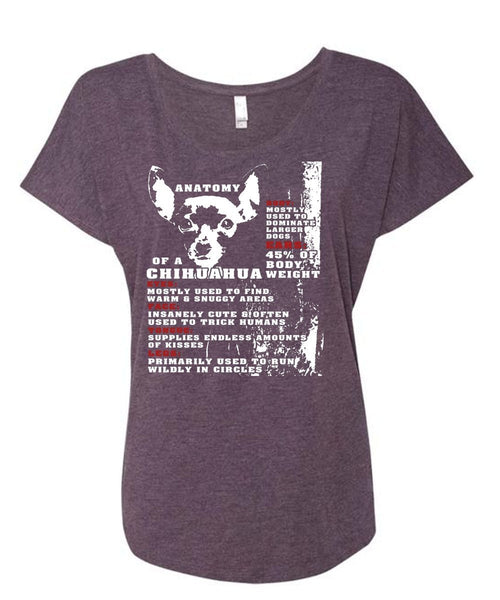 Anatomy Of A Chihuahua T Shirt, I Love My Dog T Shirt (Ladies' Triblend Dolman Sleeve)