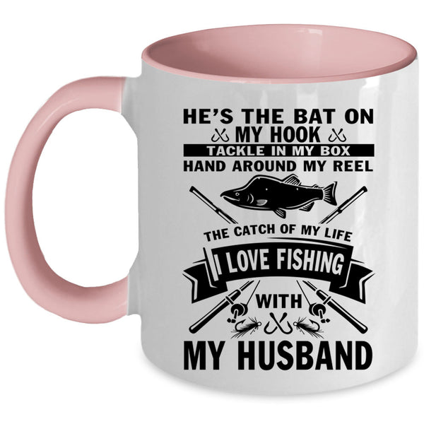 Married Coffee Mug, I Love Fishing With My Husband Accent Mug
