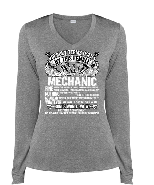 This Female Mechanic T Shirt, Being A Mechanic T Shirt, Cool Shirt (Ladies LS Heather V-Neck)