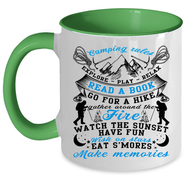 Cool Gift For Camper Coffee Mug, Camping Rules Accent Mug