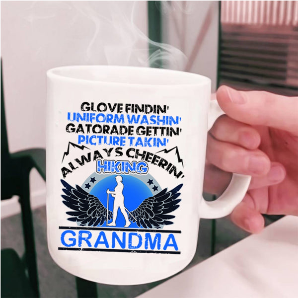 Always Cheering Hiking Grandma Coffee Mug, Glove Finding Picture Taking Cup