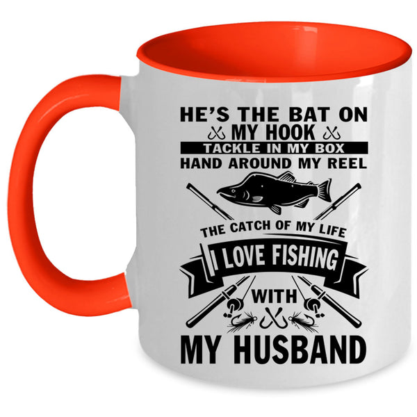 Married Coffee Mug, I Love Fishing With My Husband Accent Mug