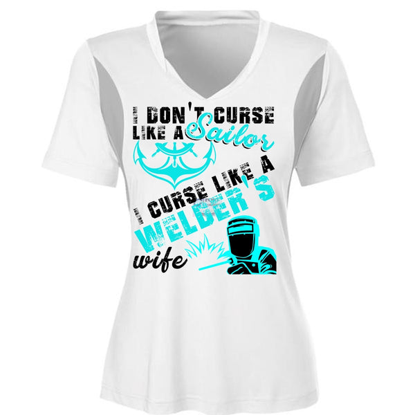 I Don't Like Curse Like A Sailor T Shirt, Like A Welder's Wife T Shirt, Cool Shirt (Ladies LS Heather V-Neck)