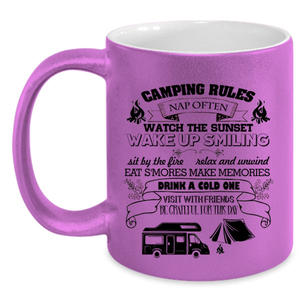 Watch The Sunset Coffee Mug, Camping Rules Accent Mug
