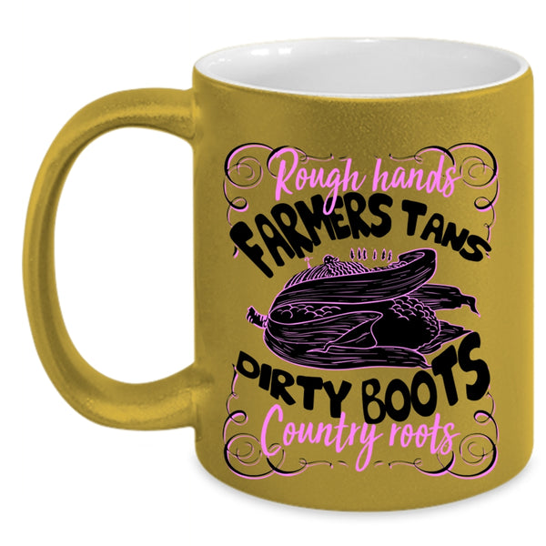 Dirty Boots Country Roots Coffee Mug, Rough Hands Farmers Tans Accent Mug