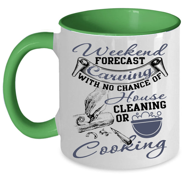 Funny Gift For Carver Coffee Mug, Weekend Forecast Carving Accent Mug