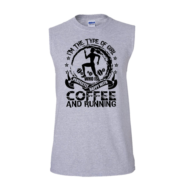 Happy With Coffee And Running T Shirt, Gift For Runner Tank Top (Men's Cotton Sleeveless)