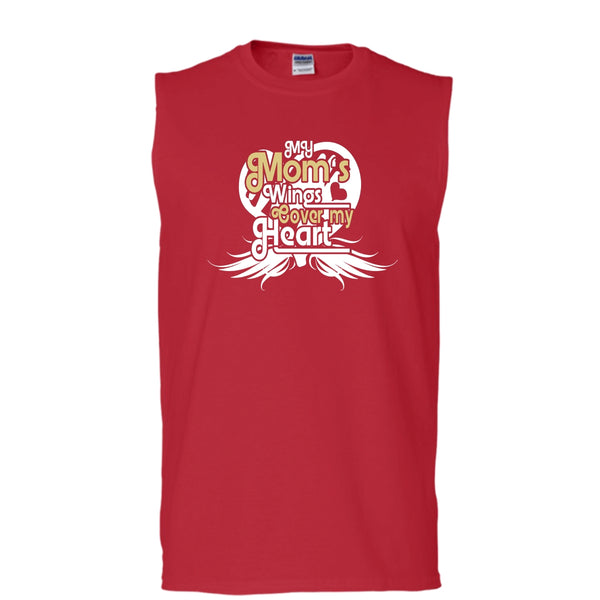 My Mom's Wings T Shirt, Mom's Wings Cover My Heart Tank Top (Men's Cotton Sleeveless)