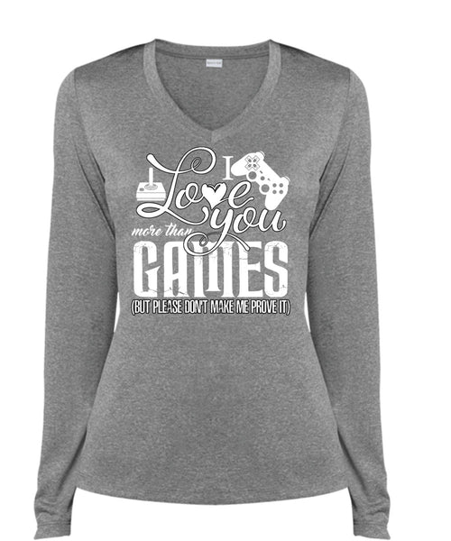 I Love You More Than Games T Shirt, Being A Gamer T Shirt, Cool Shirt (Ladies LS Heather V-Neck)
