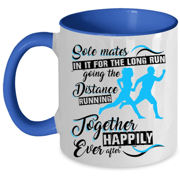 Funny Runner Coffee Mug, Running Together Happily Ever Accent Mug