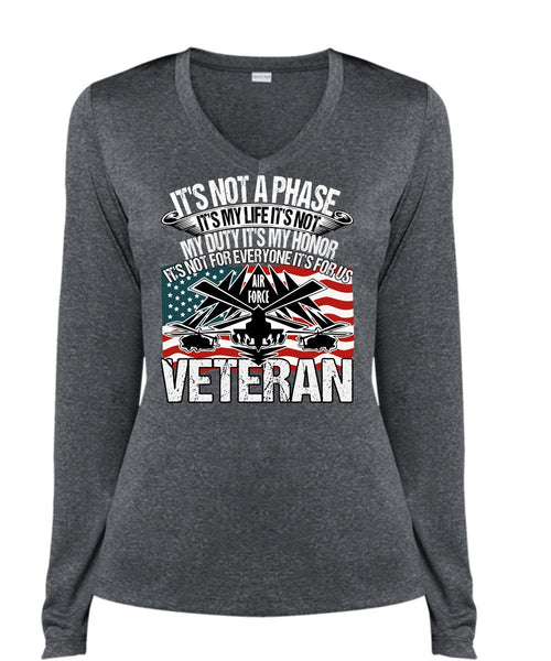 Air Force Veteran T Shirt, It's My Life T Shirt, Cool Shirt (Ladies LS Heather V-Neck)