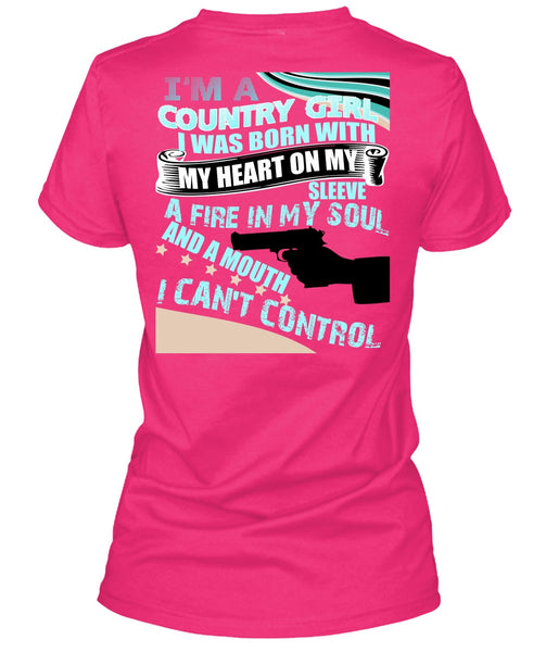I'm A Country Girl T Shirt, I Can't Control T Shirt, Cool Shirt (Ladies LS Heather V-Neck)