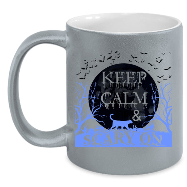 Funny Halloween Coffee Mug, Keep Calm And Scary On Accent Mug
