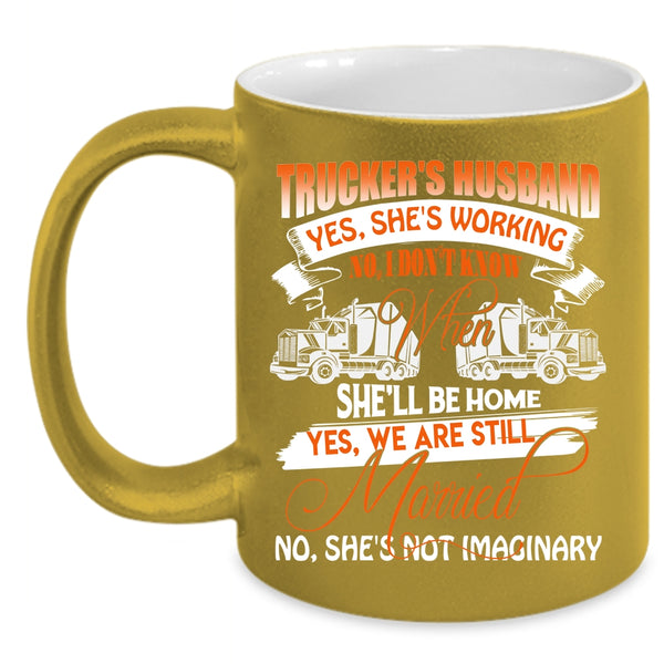 Trucker's Husband Coffee Mug, Cool Just Married Coffee Cup